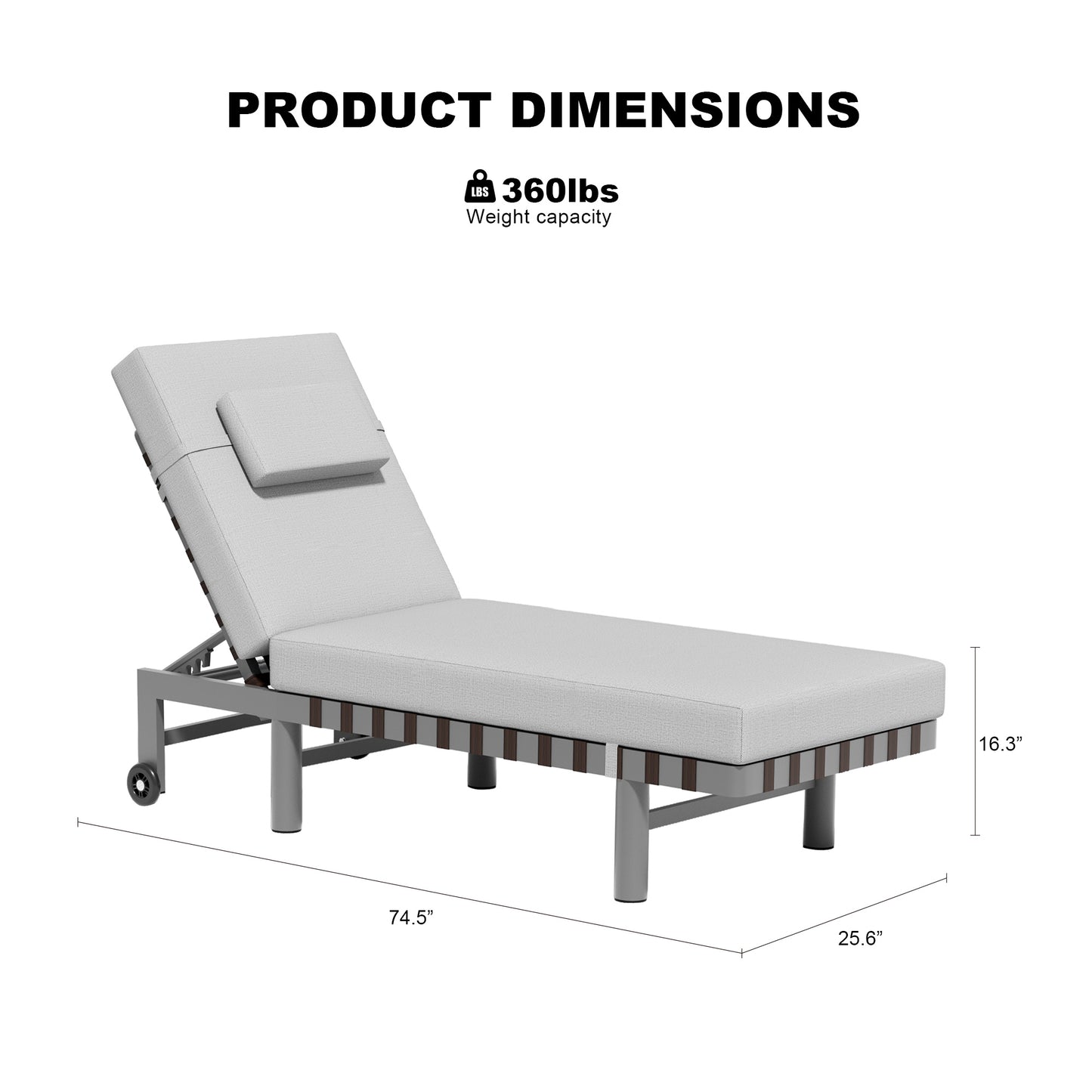 1 Piece Outdoor Chaise Lounge with Wheels