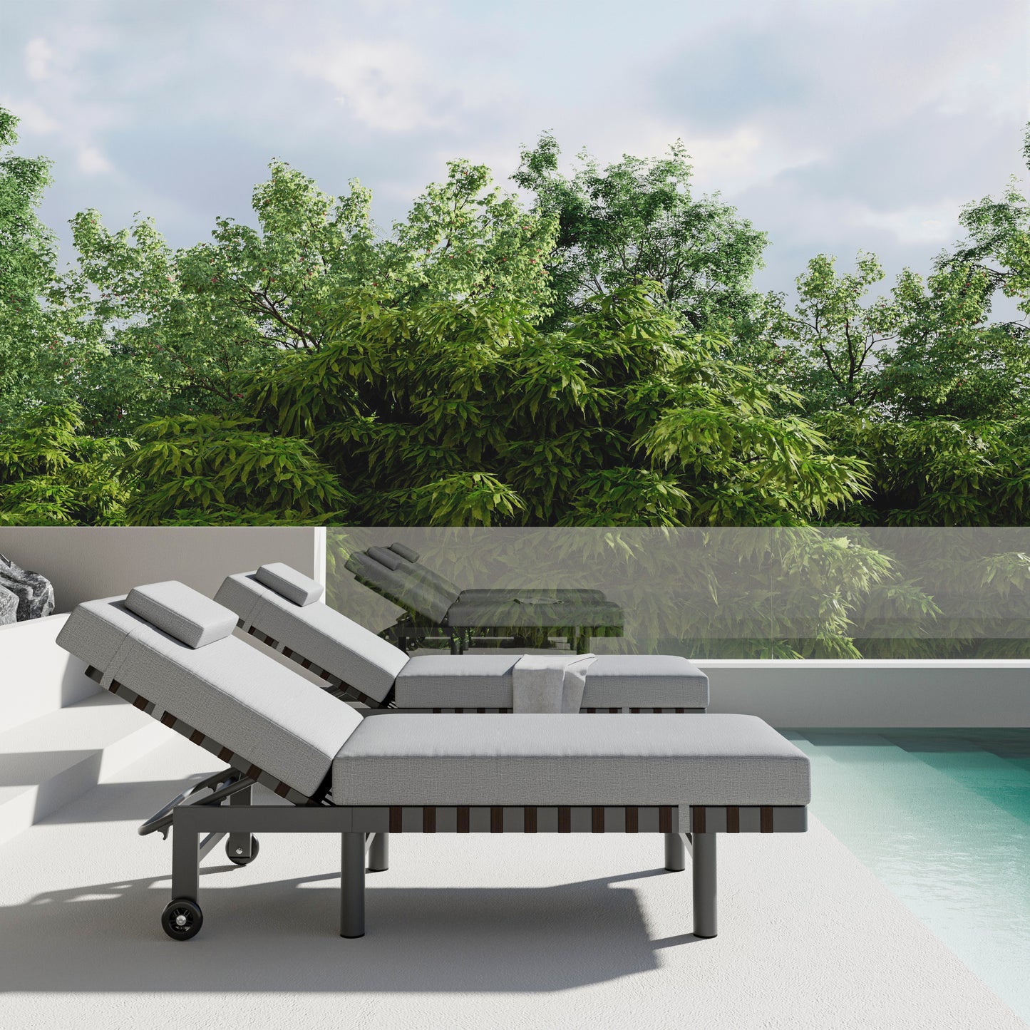 2 Piece Outdoor Chaise Lounge with Wheels