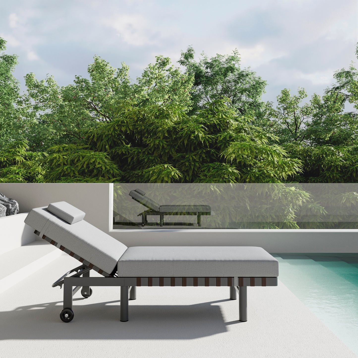 1 Piece Outdoor Chaise Lounge with Wheels