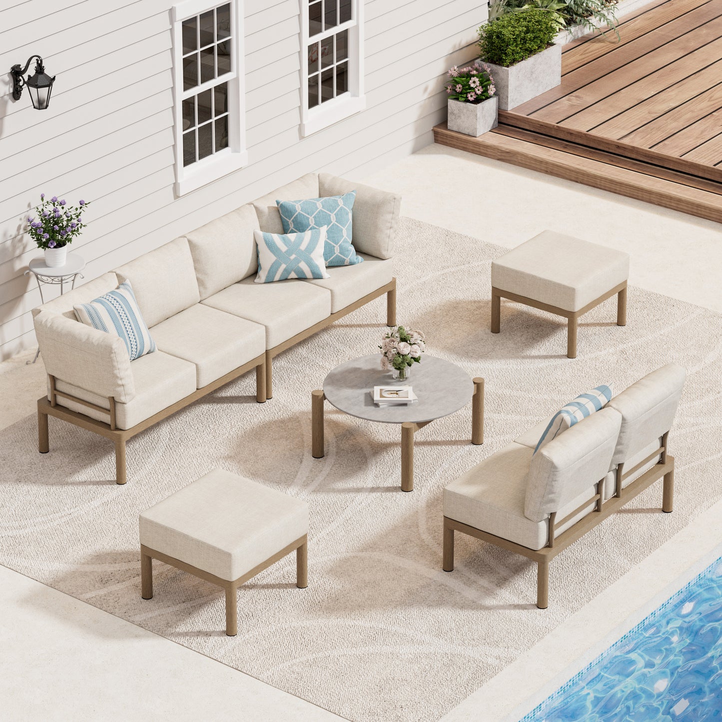 10 Seat Aluminum Outdoor Sectional Sofas with Coffee Table