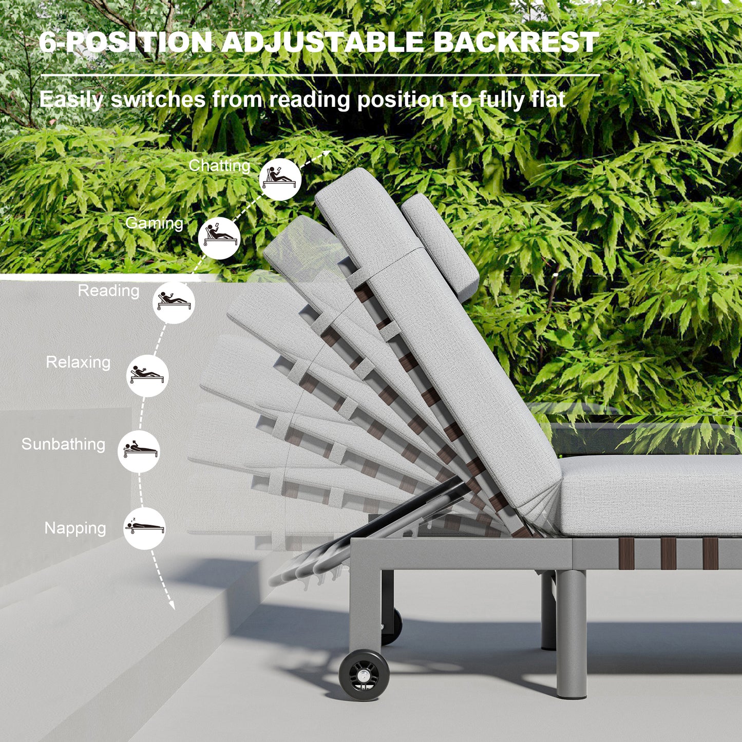 1 Piece Outdoor Chaise Lounge with Wheels
