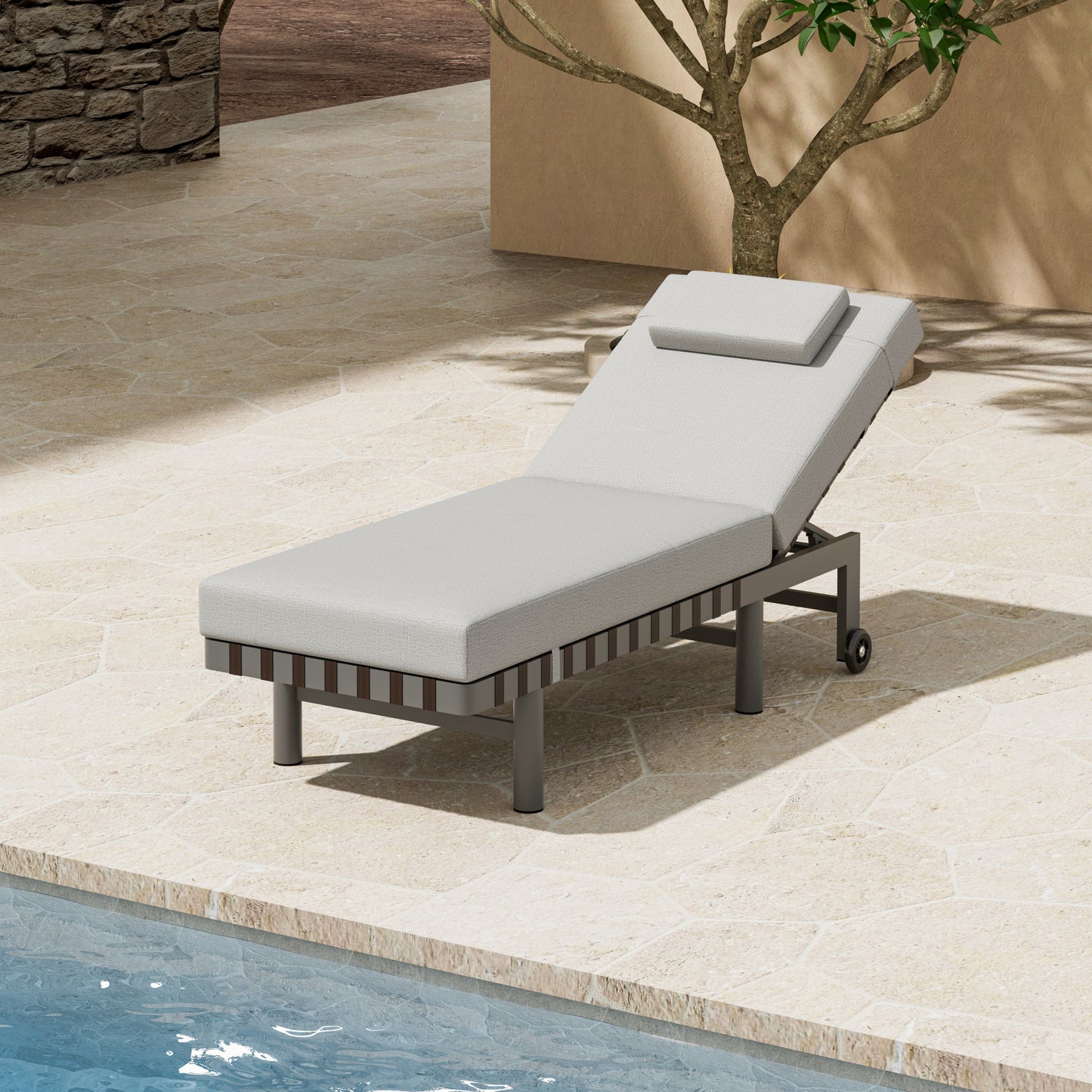 1 Piece Outdoor Chaise Lounge with Wheels